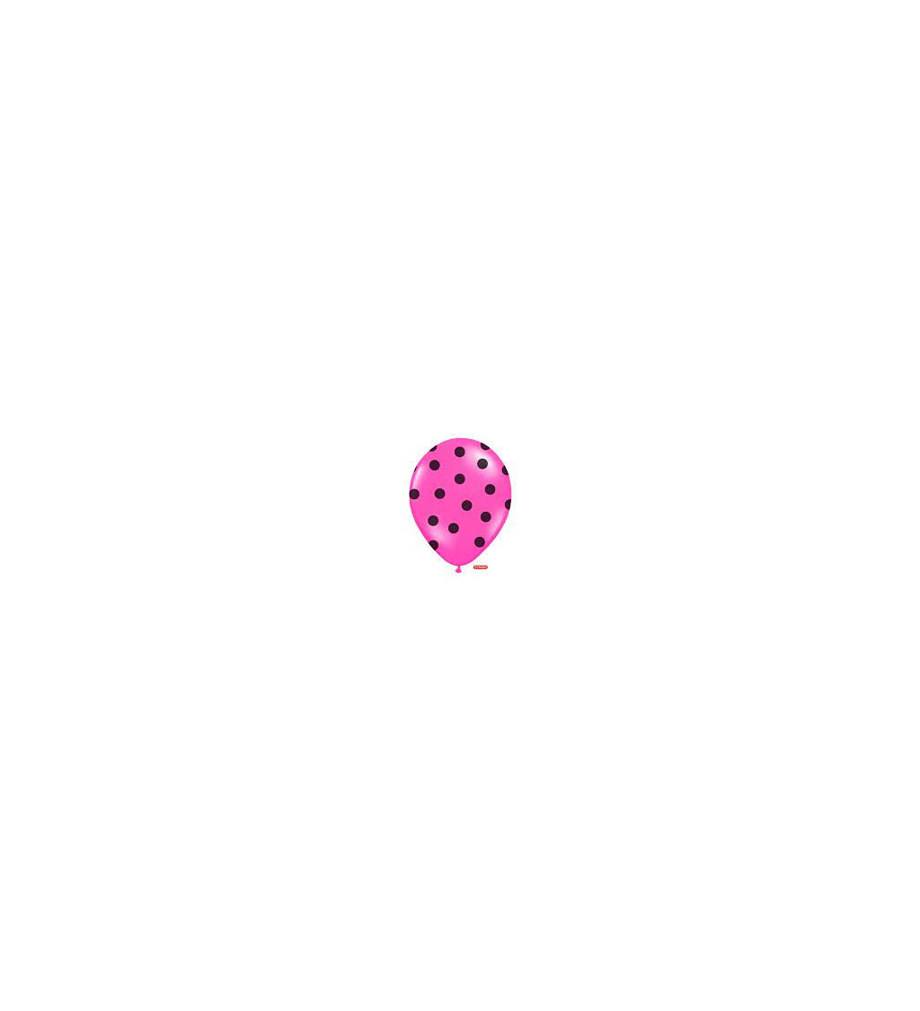 Tmavě růžový pastelový balónek - černé puntíky - 6ks