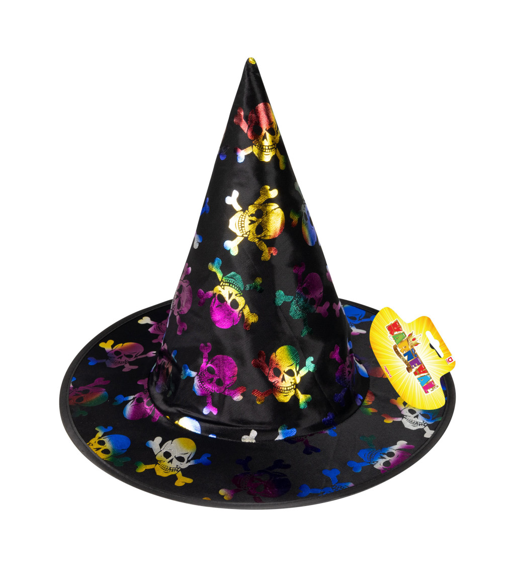 Čarodějnický klobouk - lebky, barevný