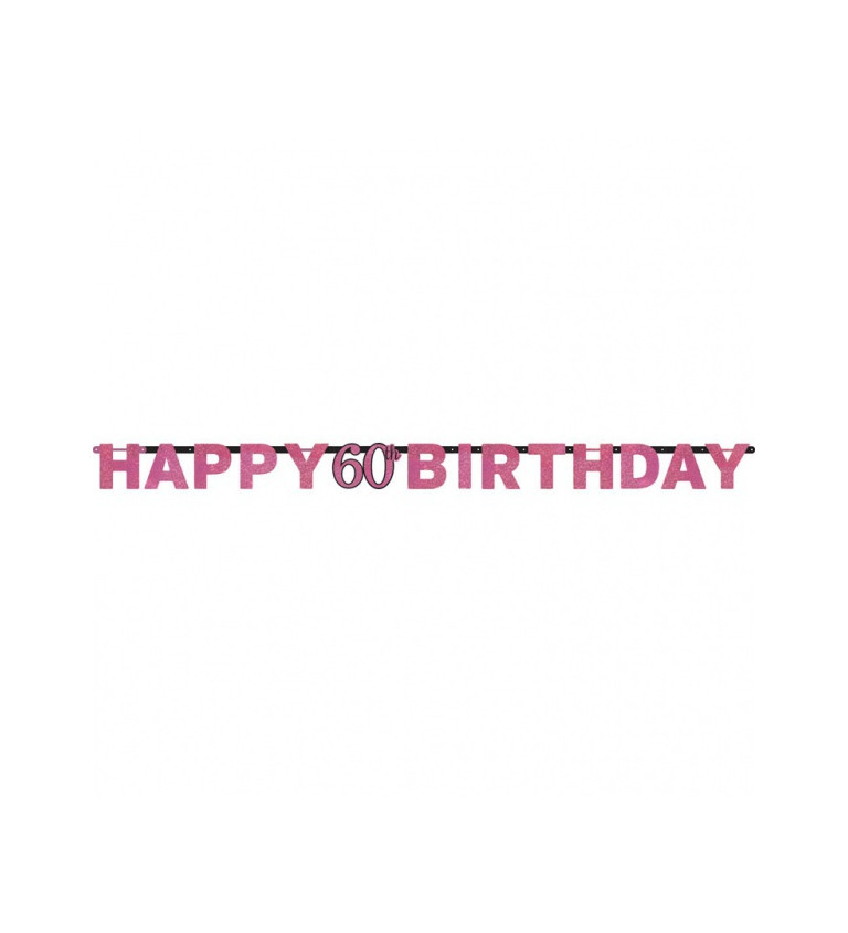 Růžov narozeninový banner - Happy 60 birthday