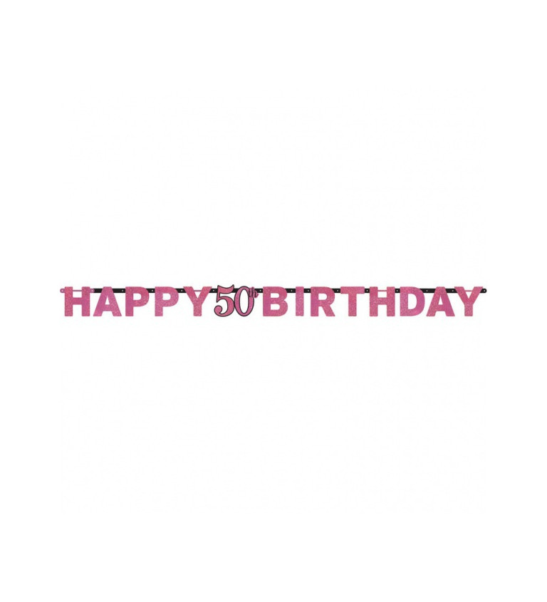 Růžov narozeninový banner - Happy 50 birthday