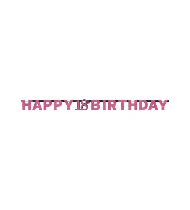 Růžov narozeninový banner - Happy 18 birthday