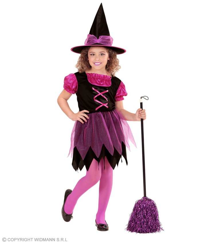 Dívčí kostým - tmavě růžová čarodějka