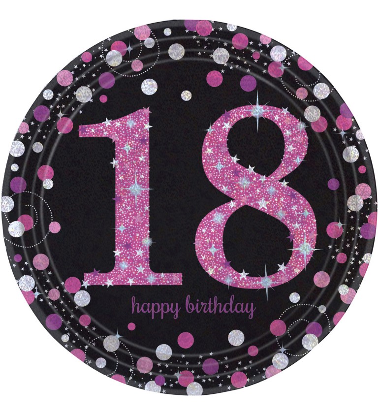 Růžové narozeninové talířky s číslem 18