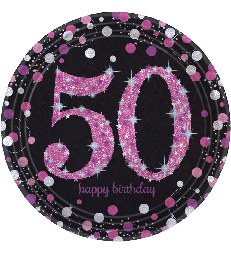 Růžové narozeninové talířky s číslem 50