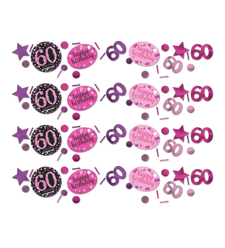 Růžové narozeninové konfety s číslem 60