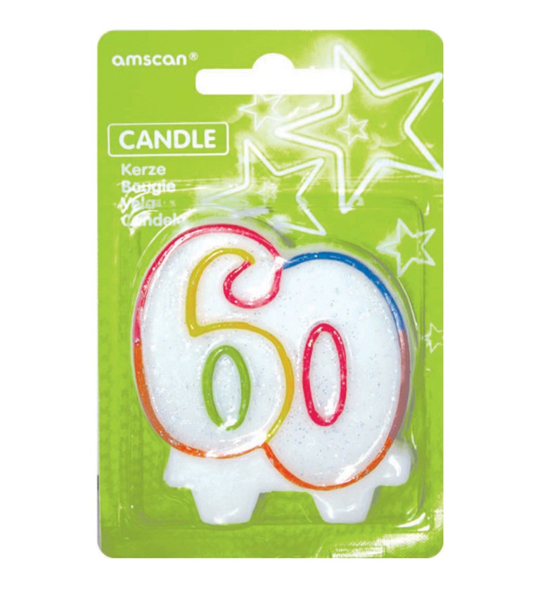 Bílá  narozeninová svíčka s lemem – 60