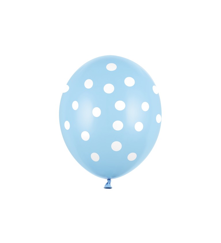 Modrý pastelový balónek - bílé puntíky - 6 ks