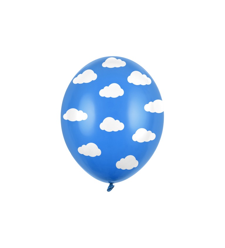 Modrý pastelový balónek - bílé mráčky 6ks