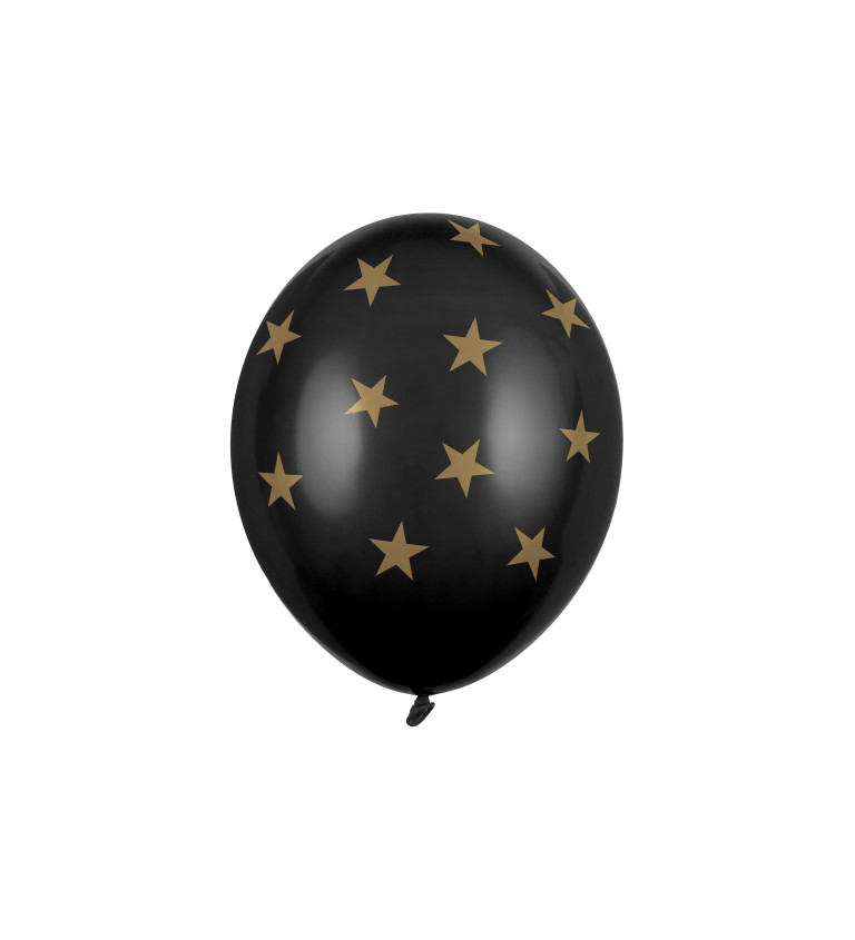 Černý pastelový balónek - zlaté hvězdy - 50ks