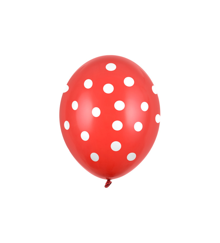 Červený pastelový balónek - bílé puntíky - 6 ks