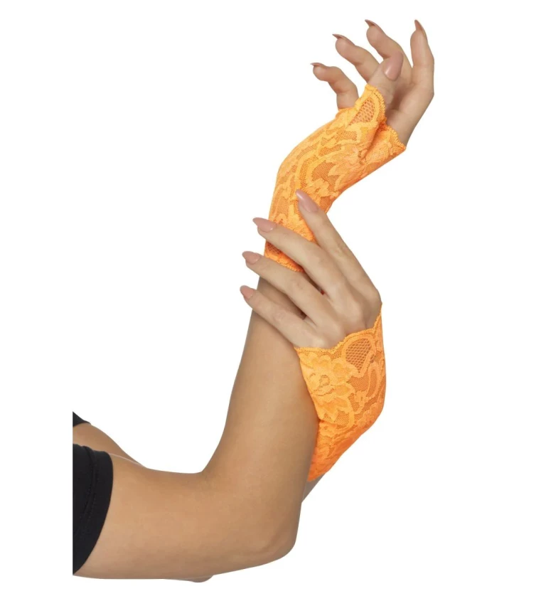 Neonově oranžové bezprsté rukavice