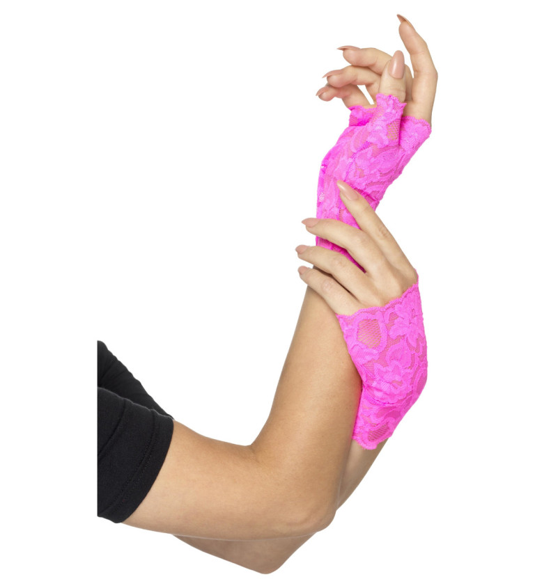 Neonově růžové bezprsté rukavice