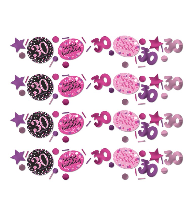 Růžové narozeninové konfety s číslem 30